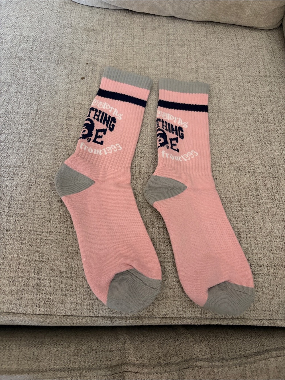 Casual Pink Crew Socks with Grey Accents - Unbranded